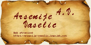 Arsenije Vaselić vizit kartica